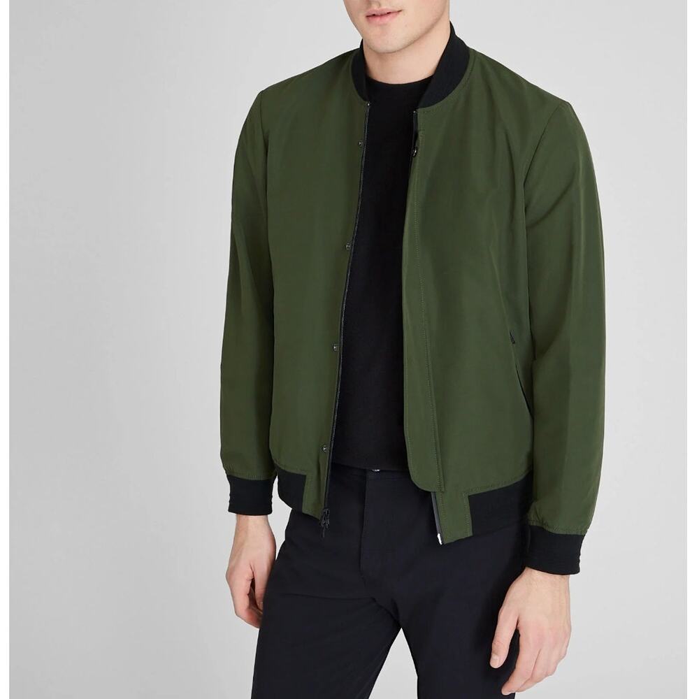 CLUB MONACO Tech Bomber Jacket Twill Dark Olive Green Sz XL $248